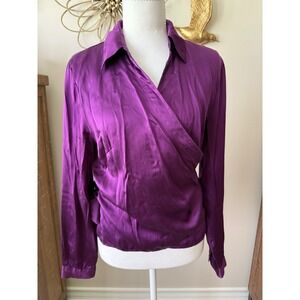 Vintage Spenser Jeremy 100% Silk Wrap Blouse Purple Long Sleeve Size L